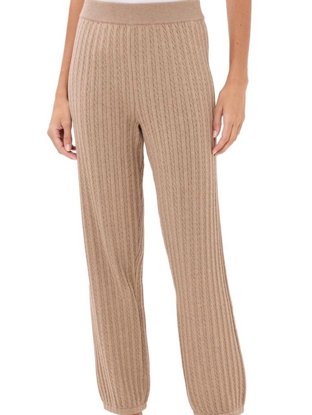 Cable-Knit Jogger Pants in Taupe beige cotton cashmere blend - Picture 3 of 8